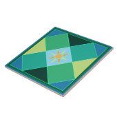 モロッカンの青い緑のレモン色の柑橘類の太陽 タイル (側面)