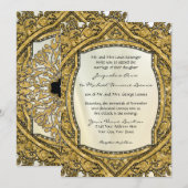 モロッカンスワールスクロールゴールドグリッターエレガントウェディング 招待状 (正面/裏面)