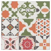 モロッカンタイル - 緑,黒,赤 ファブリック (クローズアップ)