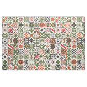 モロッカンタイル - 緑,黒,赤 ファブリック (ファットクウォーター)