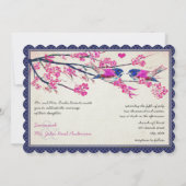 モロッカン フォト ピンク ネイビー ラブ バード チェリー ブルーム 招待状 (裏面)