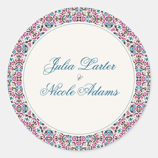モロッカン ラティス ジオメトリック マンダラ ウェディング ラウンドシール (正面)