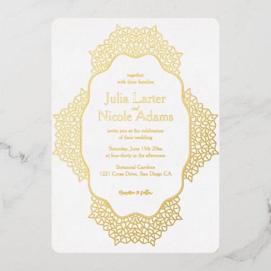 モロッカン ラティス ジオメトリック マンダラ ウェディング 箔招待状 (正面)