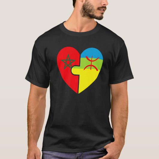 モロッコのアマジグのルーツ誇りを持ったのマッチング国旗 Tシャツ (正面)