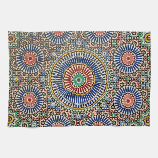 モロッコのアラビアのモザイクイスラム教の宗教パターン キッチンタオル (横)