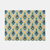 モロッコのアラビア語のトレーサリーパターン(青と黄色) ドアマット (正面)