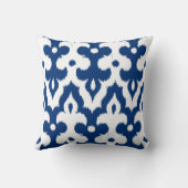 モロッコのイカットのダマスク織パターン、コバルトブルー及び白 クッション (裏面)