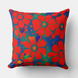 モロッコのエキゾチックな赤オレンジ色の青ティール（緑がかった色）緑のフローラ クッション