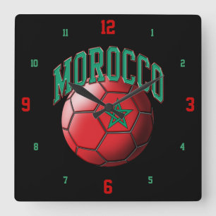 モロッコのサッカーボールの時計の旗 スクエア壁時計
