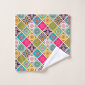 モロッコのスタイルのピンクと青モダンの模様 バスタオルセット (ウォッシュタオル)