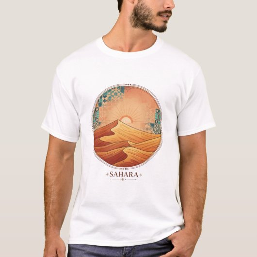 モロッコのゼリッジ砂漠の夕焼けTシャツ Tシャツ (正面)