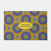 モロッコのタイルでブルー&イエロー、独自の文字エリア ドアマット (正面)