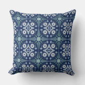 モロッコのタイルのアラベスクで鮮やかな青の白い緑 クッション (正面)