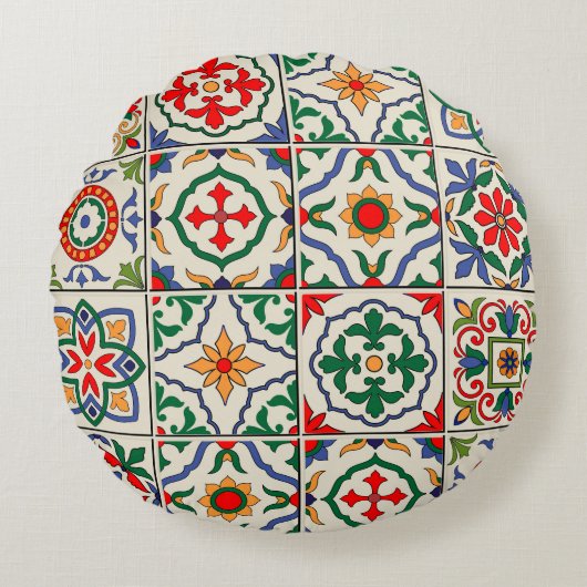 モロッコのタイルカラフル：シームレスなパターン。 ラウンドクッション (正面)