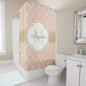 モロッコのタイルパターン上品なピンクの珊瑚のモノグラム シャワーカーテン (インサイチュ)