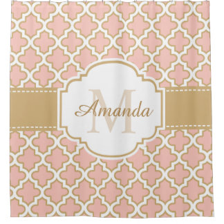 モロッコのタイルパターン上品なピンクの珊瑚のモノグラム シャワーカーテン