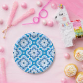 モロッコのタイルパターン-青および白 ペーパープレート (パーティー)