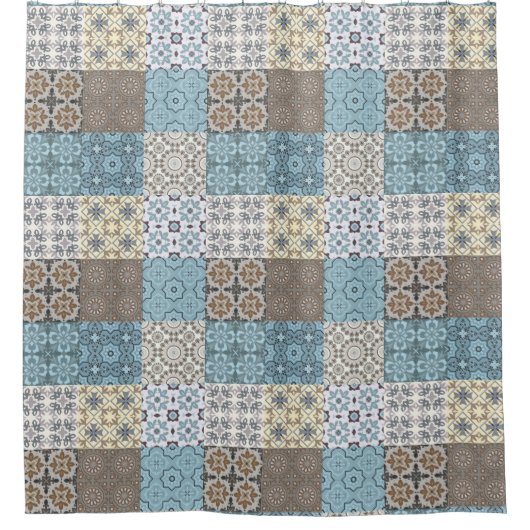 モロッコのタイル模様シャワーカーテン シャワーカーテン (正面)