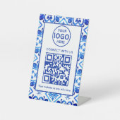 モロッコのタイル模様ビジネスロゴとQRコード 台座サイン (正面)