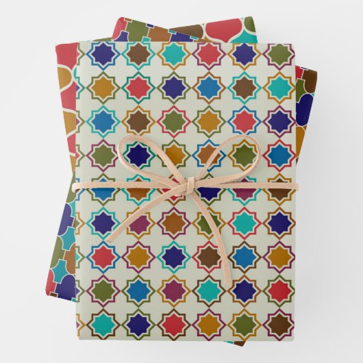 モロッコのタイル模様,星,長柄,アラベスク, ラッピングペーパーシート (インサイチュ)