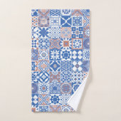 モロッコのタイル青、茶色 バスタオルセット (ハンドタオル)