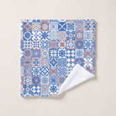 モロッコのタイル青、茶色 バスタオルセット (ウォッシュタオル)