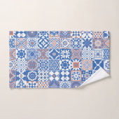 モロッコのタイル青、茶色 バスタオルセット (ハンドタオル)