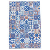 モロッコのタイル青、茶色 ミディアムペーパーバッグ (裏面)