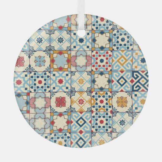 モロッコのタイル、カラフルシームレスなパターン。 ガラスオーナメント (正面)