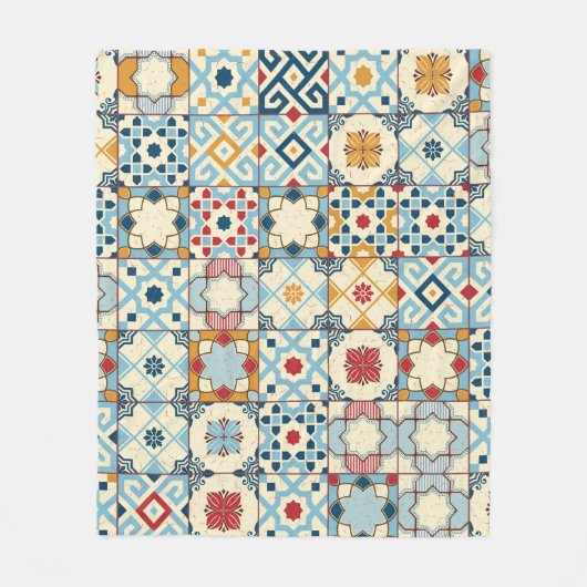 モロッコのタイル、カラフルシームレスなパターン。 フリースブランケット (正面)
