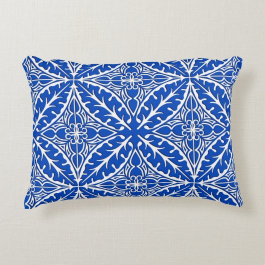 モロッコのタイル-コバルトブルーおよび白 アクセントクッション (正面)