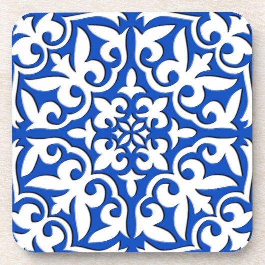 モロッコのタイル-コバルトブルーおよび白 コースター (正面)