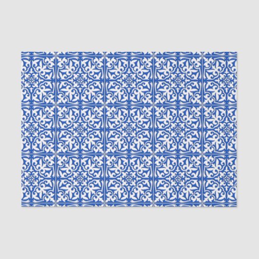 モロッコのタイル-コバルトブルーおよび白 薄葉紙 (正面)