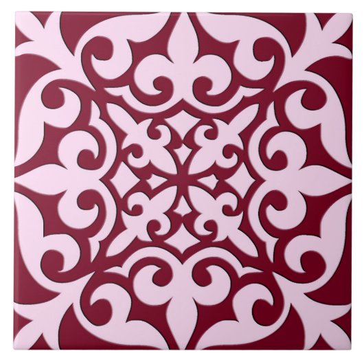 モロッコのタイル-バーガンディおよびピンク タイル (正面)