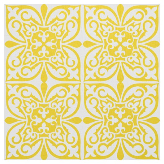モロッコのタイル-マスタードの黄色および白 ファブリック (見本)