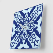 モロッコのタイル – 濃紺と淡い青 スクエア壁時計 (傾斜)
