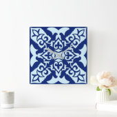 モロッコのタイル – 濃紺と淡い青 スクエア壁時計 (ホーム)