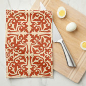 モロッコのタイル-珊瑚のオレンジおよびモモ キッチンタオル (四つ折り)