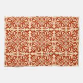モロッコのタイル-珊瑚のオレンジおよびモモ キッチンタオル (横)