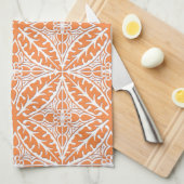 モロッコのタイル-珊瑚のオレンジおよび白い キッチンタオル (四つ折り)