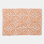 モロッコのタイル-珊瑚のオレンジおよび白い キッチンタオル (横)