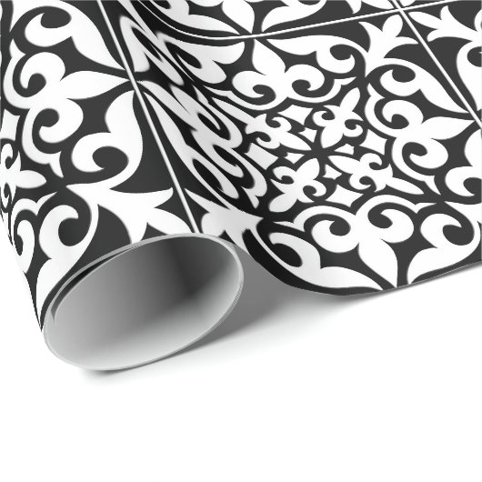 モロッコのタイル-白い背景との黒 ラッピングペーパー (ロールコーナー)