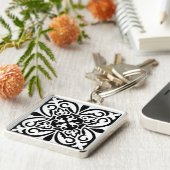 モロッコのタイル – 白、黒の背景 キーホルダー (側面)