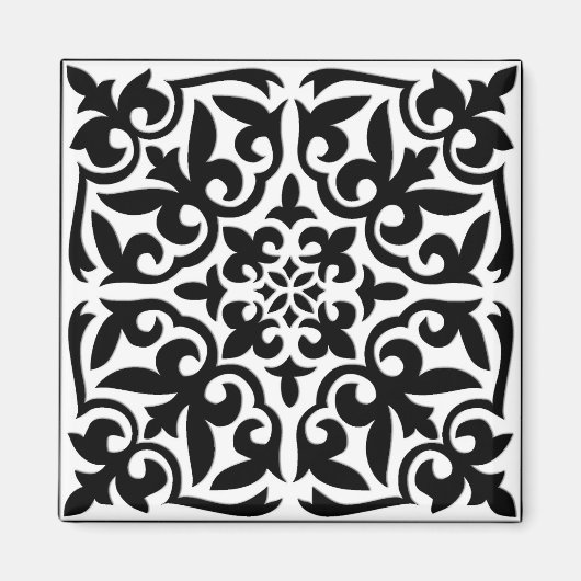 モロッコのタイル – 白、黒の背景 マグネット (正面)