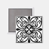 モロッコのタイル – 白、黒の背景 マグネット (正面/裏面)