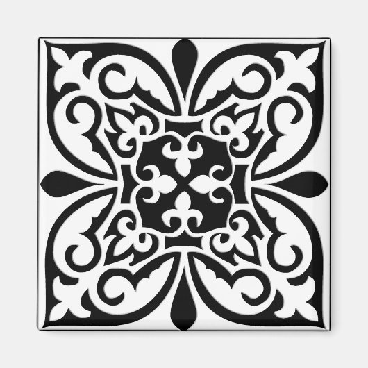 モロッコのタイル – 白、黒の背景 マグネット (正面)