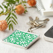 モロッコのタイル – 翡翠の緑と白 キーホルダー (側面)