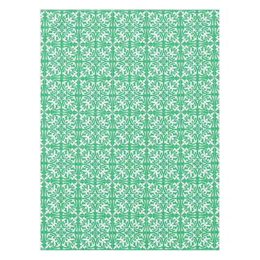 モロッコのタイル – 翡翠の緑と白 テーブルクロス (正面)