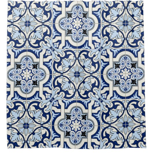 モロッコのタイル：豪華な青のパターン。 シャワーカーテン (正面)