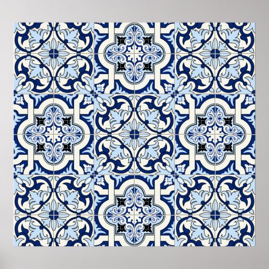 モロッコのタイル：豪華な青のパターン。 ポスター (正面)